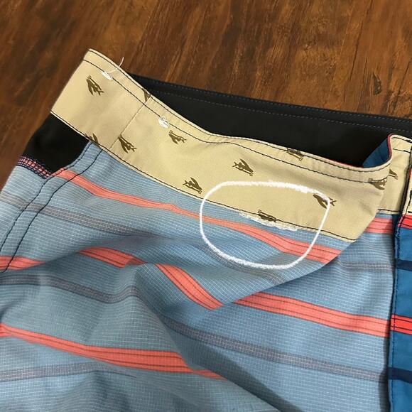 PATAGONIA Wavefarer Shorts Blue Striped Swim Surfing Boardshorts - Picture 8 of 9